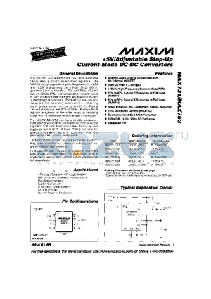 MAX731CPA datasheet - 5V/Adjustable Step-Up Current-Mode DC-DC Converters