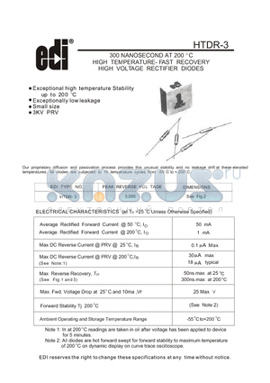 HTDR-3 datasheet - 300 NANOSECOND AT HIGH TEMPERATURE- FAST RECOVERY HIGH VOLTAGE RECTIFIER DIODES