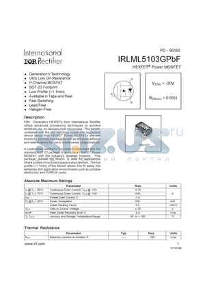 IRLML5103GPBF datasheet - HEXFET POWER MOSFET