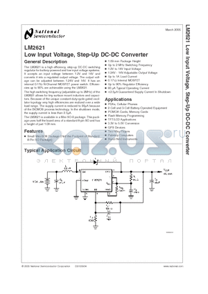 LM2621 datasheet - Low Input Voltage, Step-Up DC-DC Converter
