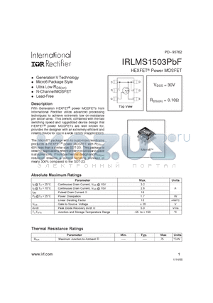 IRLMS1503_05 datasheet - HEXFET^ Power MOSFET