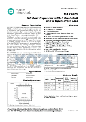 MAX7325_12 datasheet - I2C Port Expander with 8 Push-Pull and 8 Open-Drain I/Os