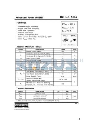 IRLR/U230A datasheet - Advanced Power MOSFET