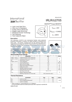 IRLR/U2705 datasheet - HEXFET POWER MOSFET