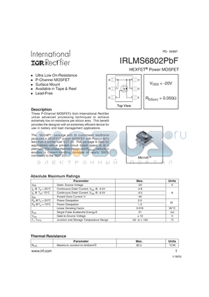 IRLMS6802PBF datasheet - HEXFET Power MOSFET