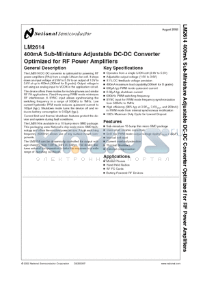 LM2614ATLX datasheet - 400mA Sub-Miniature Adjustable DC-DC Converter Optimized for RF Power Amplifiers