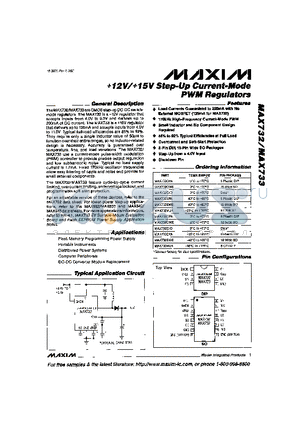 MAX733CPA datasheet - 12V/15V Step-Up Current-Mode Pwm Regulators