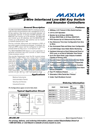 MAX7347AEE+ datasheet - 2-Wire Interfaced Low-EMI Key Switch and Sounder Controllers