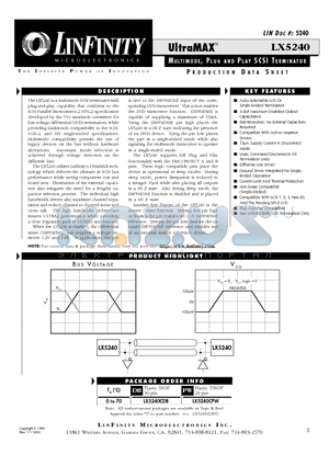 LX5240CDB datasheet - MULTIMODE, PLUG AND PLAY SCSI TERMINATOR