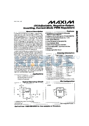 MAX735EPA datasheet - -5V/Adjustable, Negative-Output,Inverting, Current-mode PWM Regulators