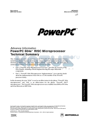 MPC604E datasheet - PowerPC 604e-TM RISC Microprocessor Technical Summary