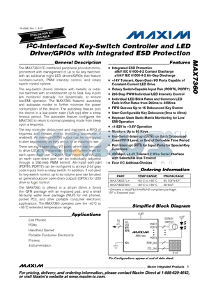 MAX7360EWX+ datasheet - I2C-Interfaced Key-Switch Controller and LED