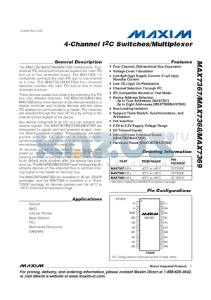 MAX7367_09 datasheet - 4-Channel I2C Switches/Multiplexer