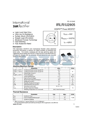 IRLR2905 datasheet - HEXFET Power MOSFET