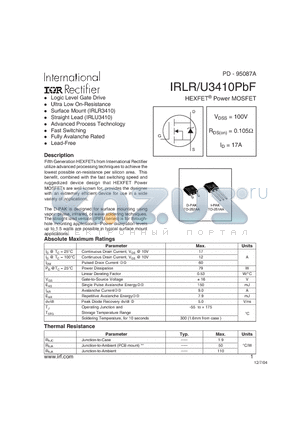 IRLR3410PBF datasheet - HEXFET^ Power MOSFET