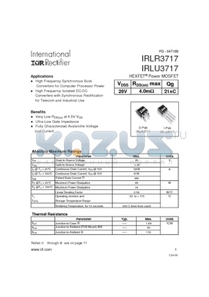 IRLR3717 datasheet - HEXFET Power MOSFET