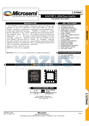 LX5506E-LQ datasheet - InGaP HBT 4 - 6GHz Power Amplifier