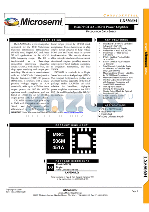 LX5506MLQ datasheet - InGaP HBT 4.5  6GHz Power Amplifier