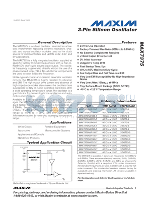 MAX7375AUR805-T datasheet - 3-Pin Silicon Oscillator