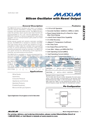 MAX7376CMTP datasheet - Silicon Oscillator with Reset Output