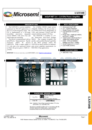 LX5510BLQ datasheet - InGaP HBT 2.4 - 2.5 GHz Power Amplifier