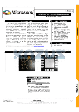 LX5510LQ datasheet - InGaP HBT 2.4  2.5 GHz Power Amplifier