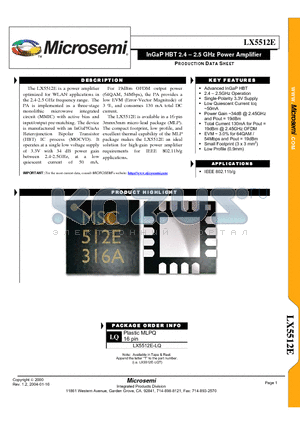 LX5512E datasheet - InGaP HBT 2.4 - 2.5 GHz Power Amplifier