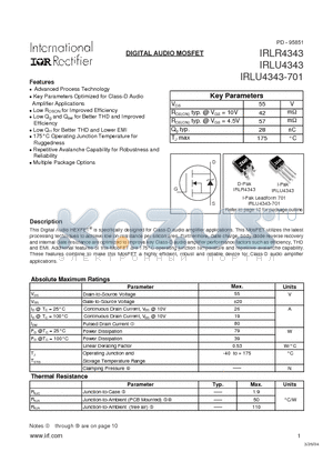 IRLR4343 datasheet - DIGITAL AUDIO MOSFET