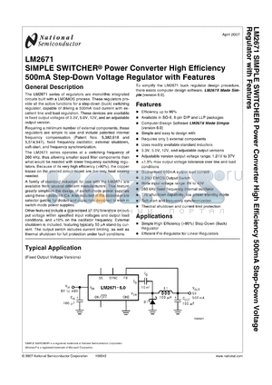 LM2671LD-5.0 datasheet - SIMPLE SWITCHER^ Power Converter High Efficiency 500mA Step-Down Voltage Regulator with Features