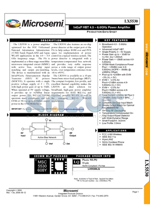 LX5530 datasheet - InGaP HBT 4.5 - 6.0GHz Power Amplifier