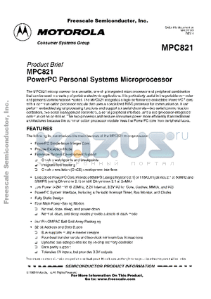 MPC821 datasheet - PowerPC Personal Syetems Microprocessor