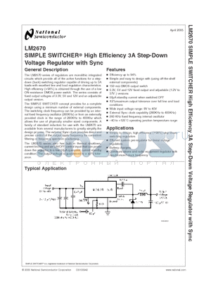 LM2670_05 datasheet - SIMPLE SWITCHER^ High Efficiency 3A Step-Down Voltage Regulator with Sync