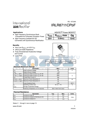IRLR8711CPBF datasheet - HEXFET Power MOSFET