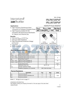 IRLR8726TRPBF datasheet - HEXFET Power MOSFET