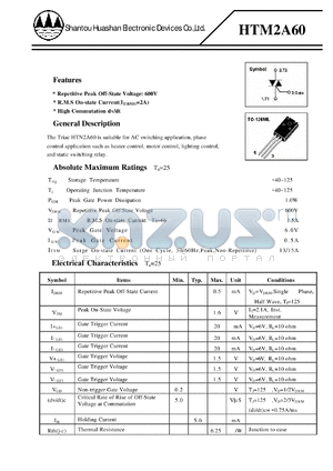 HTM2A60 datasheet - NON INSULATED TYPE TRIAC (TO-126ML PACKAGE)