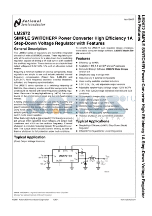 LM2672LD-5.0 datasheet - SIMPLE SWITCHER^ Power Converter High Efficiency 1A Step-Down Voltage Regulator with Features