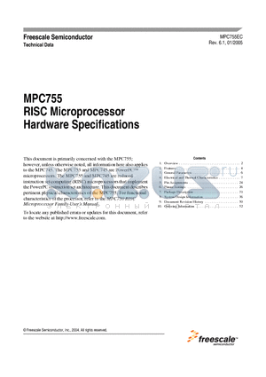 MPC755 datasheet - RISC Microprocessor Hardware Specifications