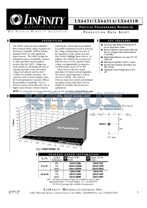 LX6431 datasheet - PRECISION PROGRAMMABLE REFERENCES