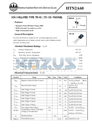 HTN2A60 datasheet - NON INSULATED TYPE TRIAC (TO-126 PACKAGE)