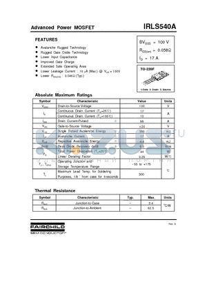 IRLS540A datasheet - Advanced Power MOSFET