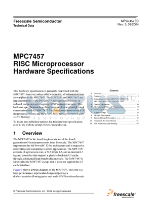 MPC7457EC datasheet - RISC Microprocessor Hardware Specifications