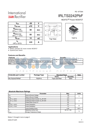 IRLTS2242PBF datasheet - Industry-Standard TSOP-6 Package