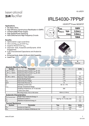 IRLS4030-7PPBF datasheet - HEXFET Power MOSFET