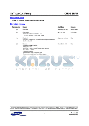 K6T1008C2C-F datasheet - 128K x8 bit Low Power CMOS Static RAM