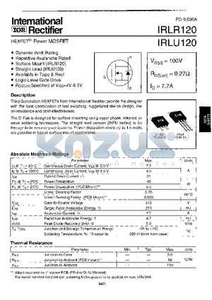IRLU120 datasheet - HEXFET Power MOSFET