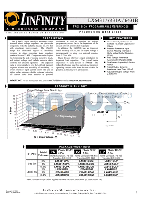 LX6431CLP datasheet - PRECISION PROGRAMMABLE REFERENCES