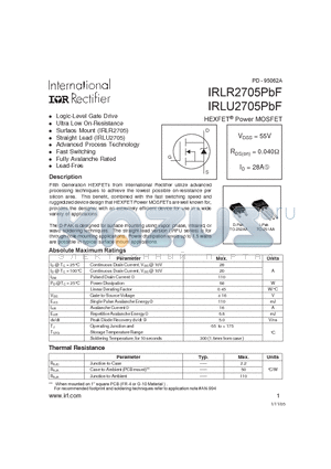 IRLU2705PBF datasheet - HEXFET Power MOSFET