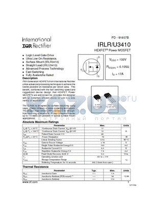 IRLU3410 datasheet - HEXFET Power MOSFET