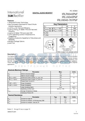 IRLU9343-701PBF datasheet - DIGITAL AUDIO MOSFET