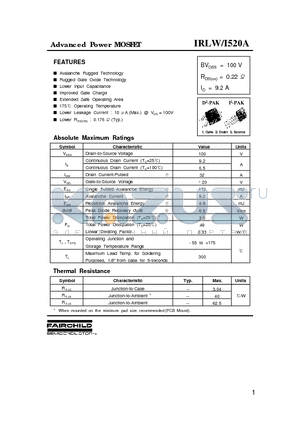 IRLW/I520A datasheet - Advanced Power MOSFET